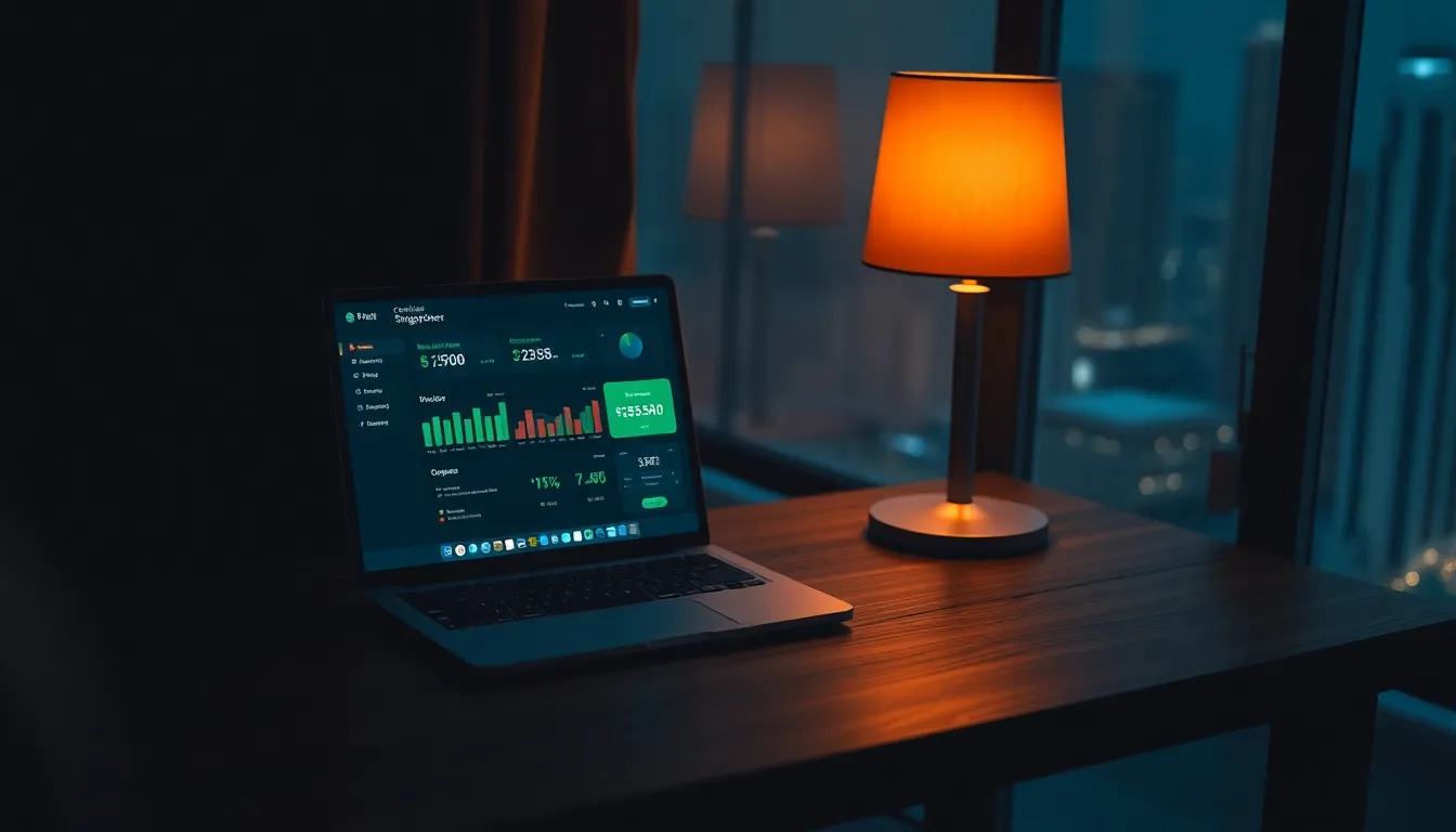 AI employee dashboard running overnight for a small business in Singapore, showing credit ledger and morning report on a laptop screen