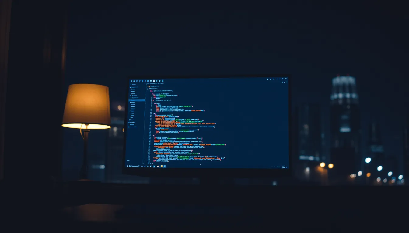 AI building a startup website overnight on a glowing monitor in a dark workspace