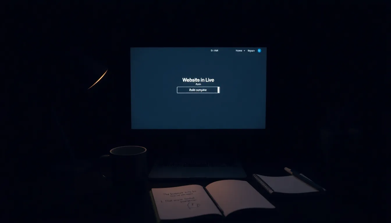 AI building a website overnight with no coding required — laptop showing a live deployment at 3am
