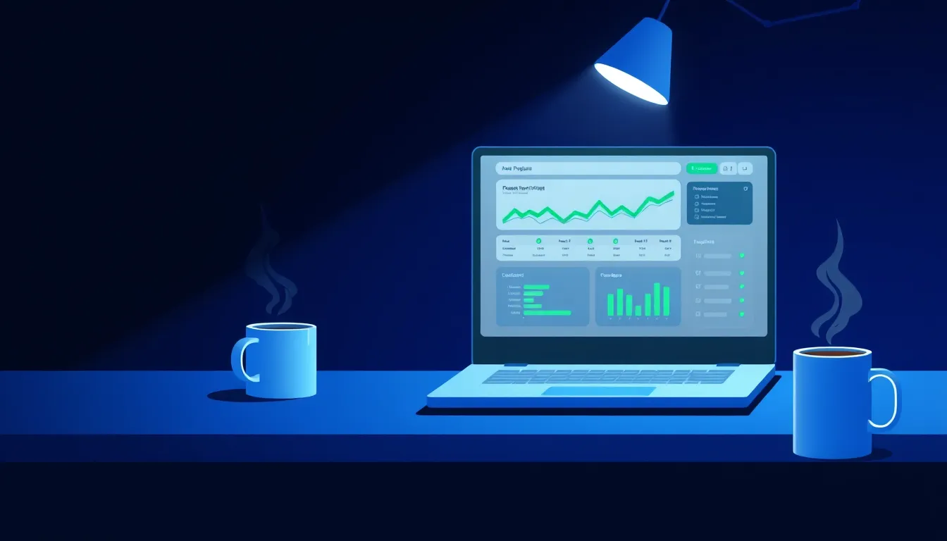 AI business assistant dashboard running overnight on a laptop with a morning report on screen
