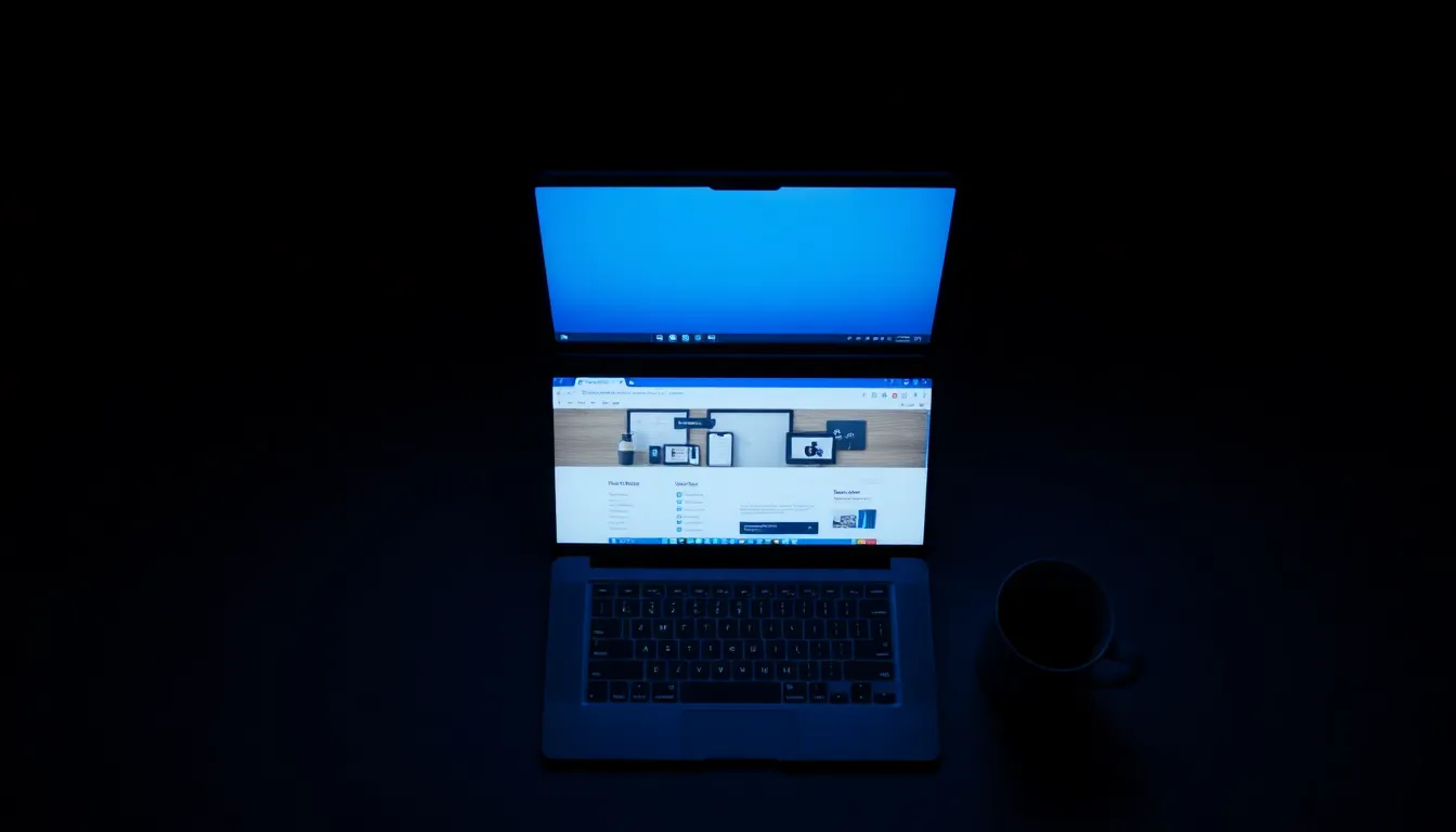Laptop displaying a live business website dashboard at night, representing starting a business with no coding using AI agents